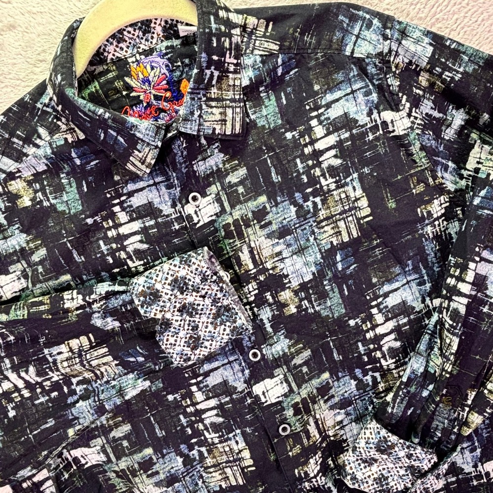 Robert Graham Mens Shirt Large Multicolor Abstract Print Classic Fit Button Down